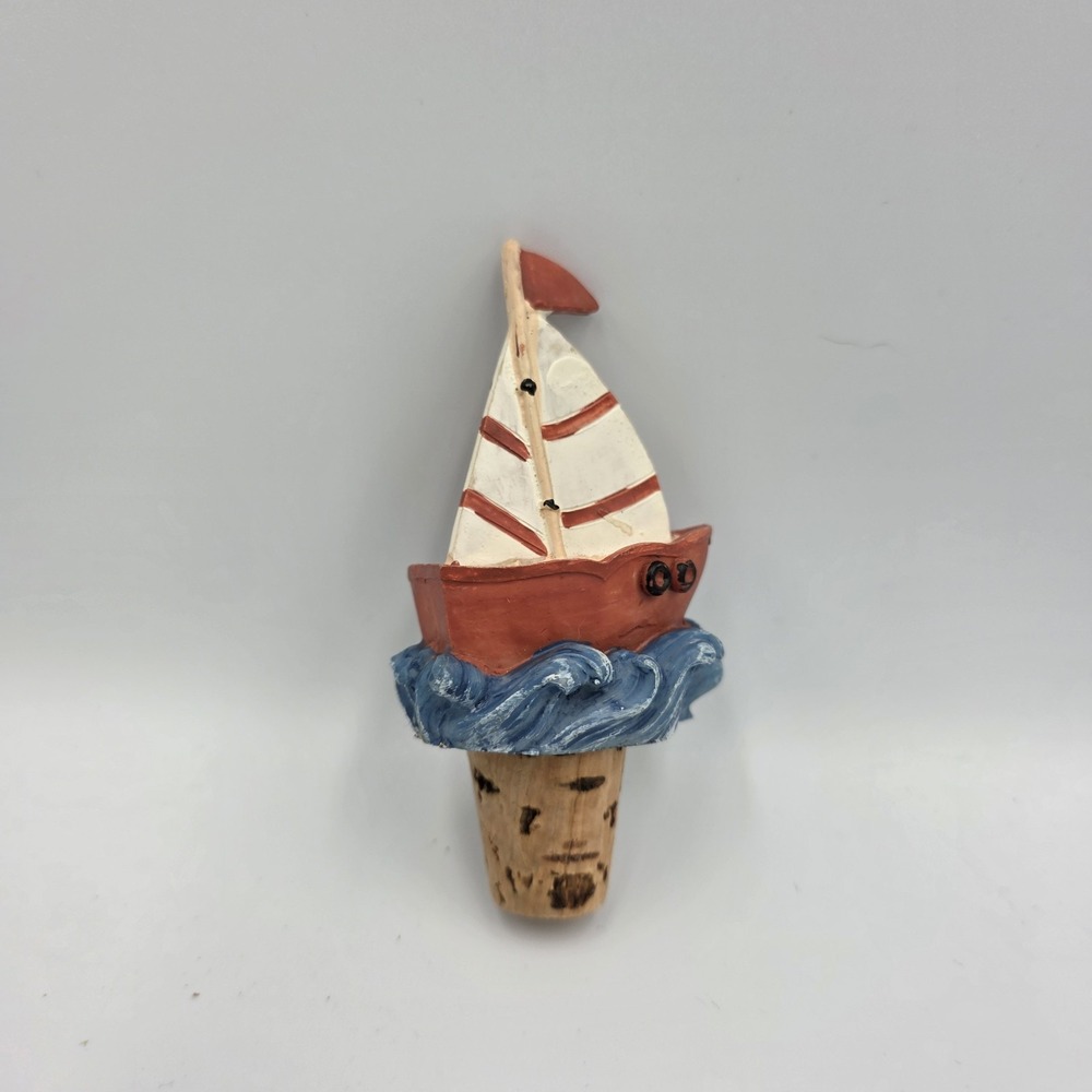 Vintage Sailboat Resin Composite‎ Wine Bottle Cork Stopper Multicolored Nautical
